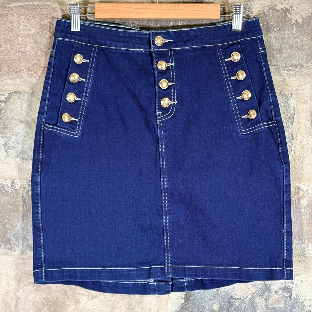 Hydraulic Petite‎ High Rise Button Front Denim Mini Skirt Size 10P Dark Wash